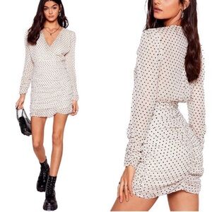 I Like Mine spot ruched mini dress